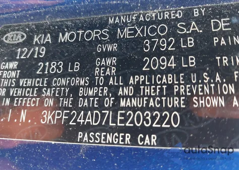 2020 Kia Forte Lxs from USA, damaged, VIN 3KPF24AD7LE203220